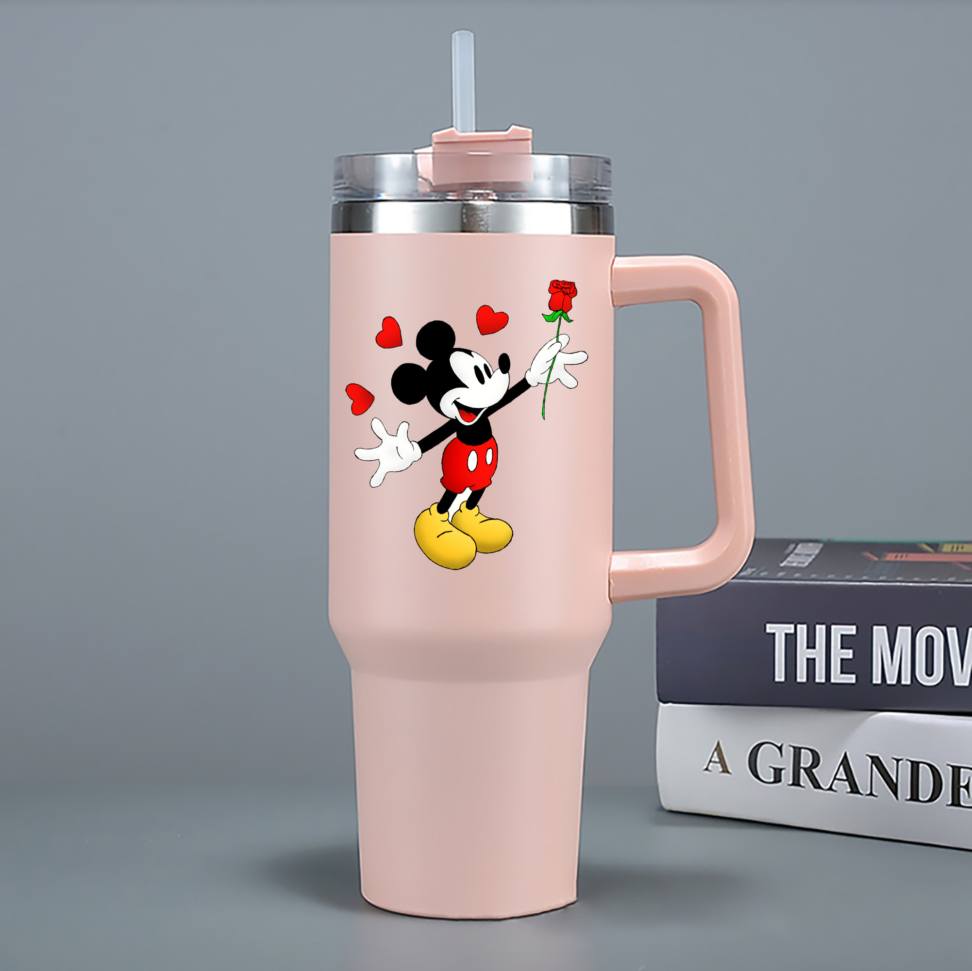 （画像用） ミッキーマウス Mickey Mouse 1200mL車用タンブラー - クリスタルステッカー（プラスチックストロー付き）